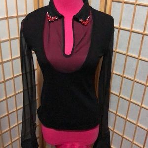 Georgina Brandolini cashmere sheer sleeve top S/M